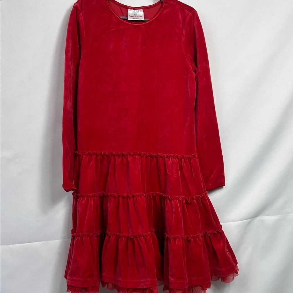 Hanna Andersson Red Velour tiered long sleeve dress size 8